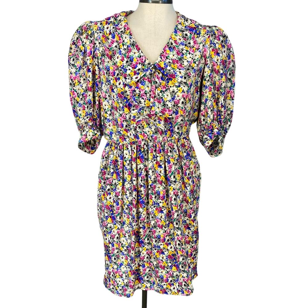 Oscar de la Renta Miss O Dress Womens 6 Pink Floral Collar Bow Silk Vintage